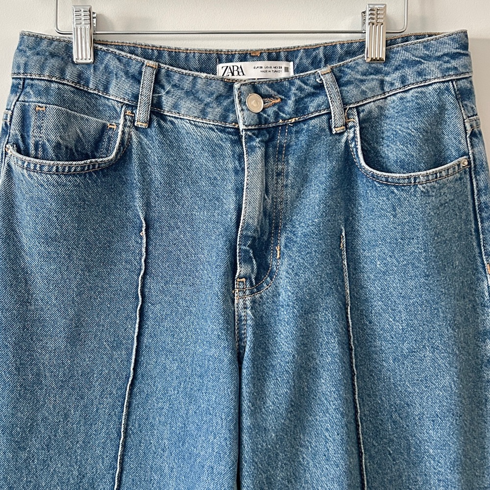 Zara Wide Leg Cropped Blue Denim Jeans - Picture 5 of 5